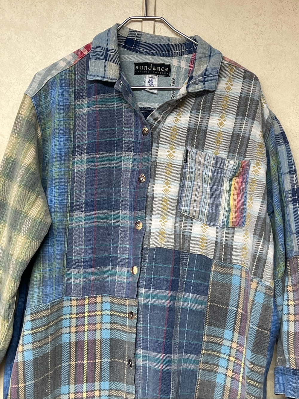 Sundance x Citron multicolor patchwork plaid button down collared shirt dress - Picture 3 of 13